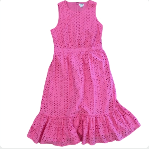 J.Crew Pink Eyelet Midi Dress Size 6 Cotton Sleeveless Tiered Hem NWOT - Picture 8 of 12